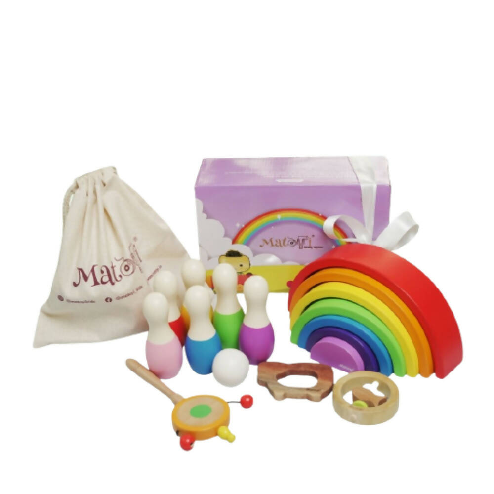 Matoyi Fish Rattle & Color Bowling Pin & Rainbow Stacker & Sheep Teether & Flat Disk Rattle For Kids - Distacart