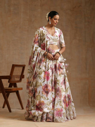 Pomcha Jaipur White Gul Sufiyana Lehenga Set - Distacart