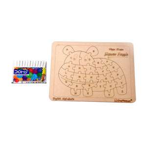 Kraftsman English Alphabets Wooden Jigsaw Puzzles Hippo Shape Puzzle | Color Kit Included - Distacart