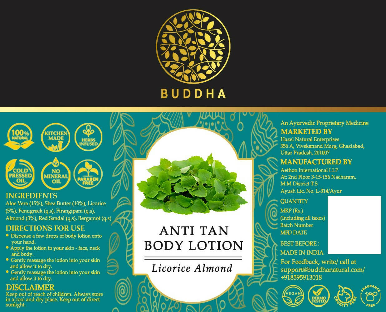 Buddha Natural Anti Tan Body Lotion - Distacart