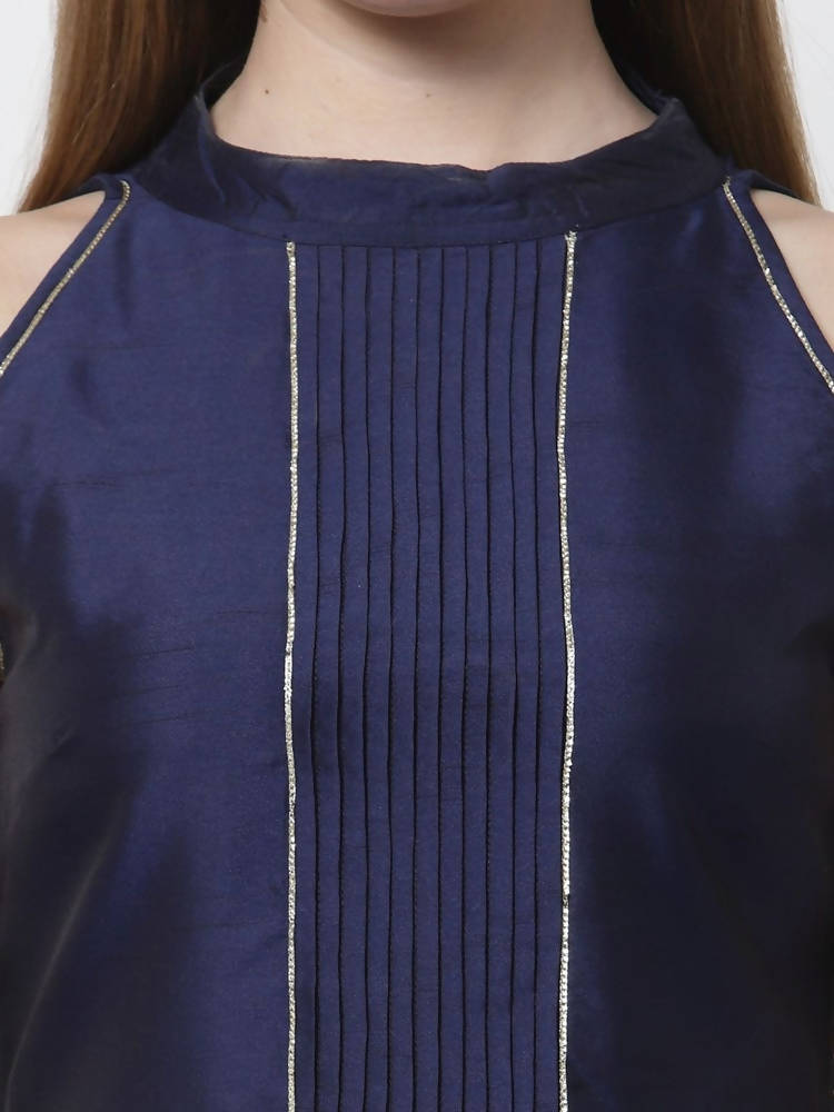 Myshka Blue Color Silk blend Solid Sleeveless Anarkali Gown With Dupatta