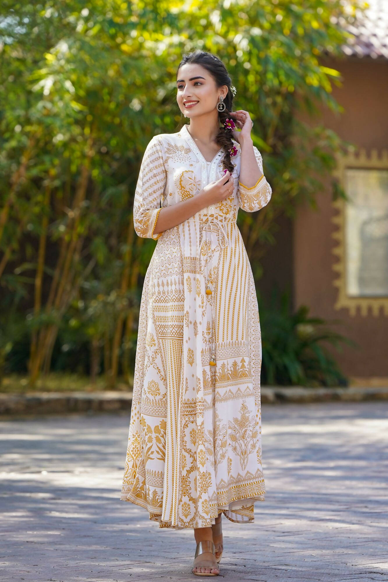 Juniper Women Mustard Rayon Printed Flared Dress - Distacart