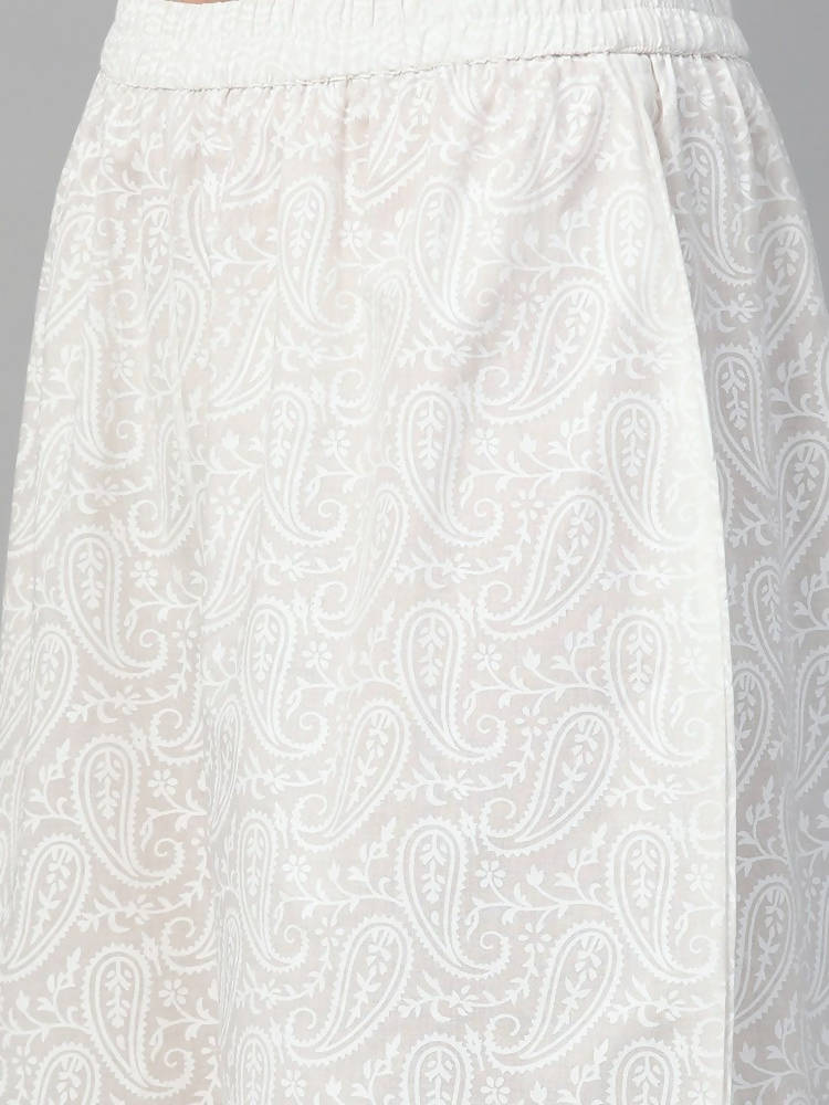 Yufta Women Beige & White Printed Kurta with Palazzo & Dupatta