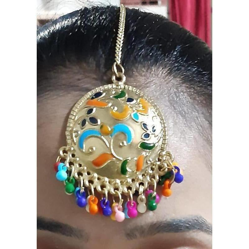 Multicolor Pearls And Design Gold Plated Maang Tikka