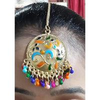 Thumbnail for Multicolor Pearls And Design Gold Plated Maang Tikka
