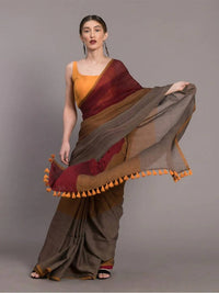 Thumbnail for Suta Grey Maroon Colourblocked Pure Cotton Saree - Distacart