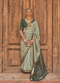 Thumbnail for Light Green Silk Geometric Printed Saree With Unstitched Blouse Piece - Aanchal - Distacart