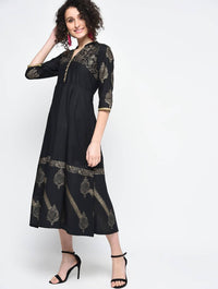 Thumbnail for Cheera Hand Block Print Black Anarkali Party Wear Kurta