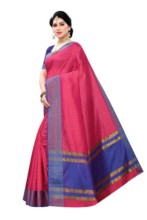 Vamika Pink and Blue Cotton Silk Weaving Saree (Manipuri Pink) - Distacart