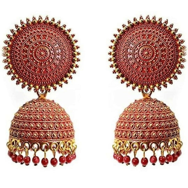 Mominos Fashion Joharkamal Gold-Plated Meenakari Jhumkas For Women & Girls (Red) - Distacart