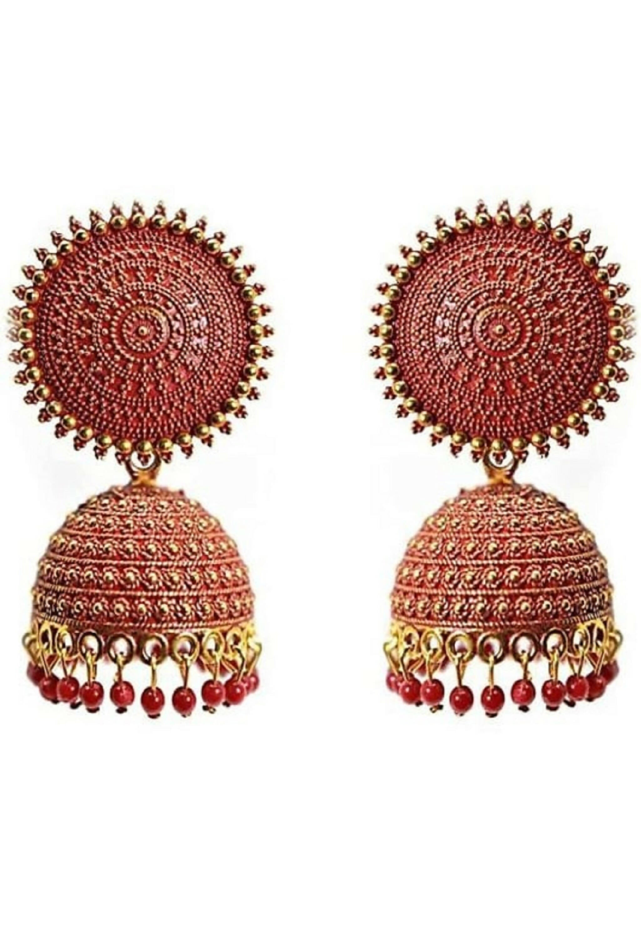 Mominos Fashion Joharkamal Gold-Plated Meenakari Jhumkas For Women & Girls (Red) - Distacart