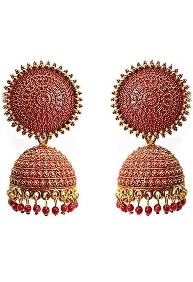 Mominos Fashion Joharkamal Gold-Plated Meenakari Jhumkas For Women &amp; Girls (Red) - Distacart