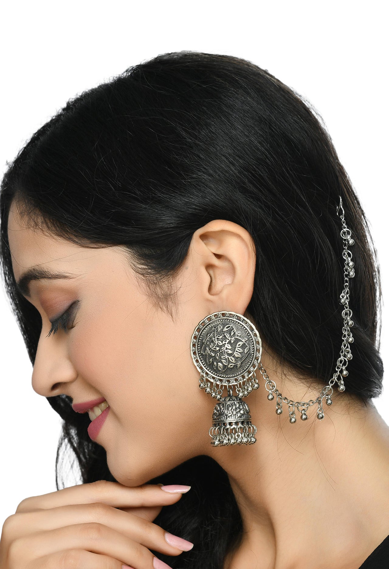 Mominos Fashion Johar Kamal Trendy Oxidized Silver Plated Bahubali Jhumkas - Distacart