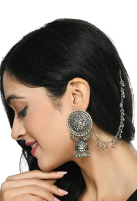Thumbnail for Mominos Fashion Johar Kamal Trendy Oxidized Silver Plated Bahubali Jhumkas - Distacart