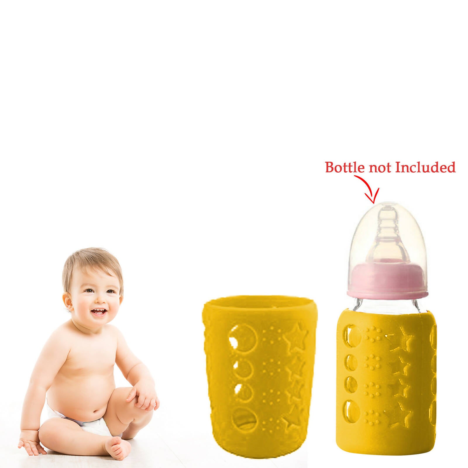 Safe-O-Kid Silicone Baby Feeding Bottle Cover Cum Sleeve for Insulated Protection 120mL- Yellow - Distacart
