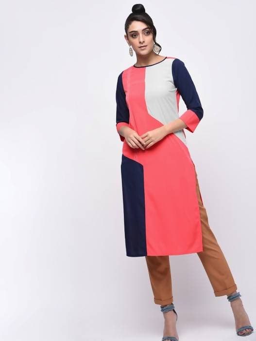 Aniyah Crepe Block Printed Multicolor Straight Kurta (AN-138K)
