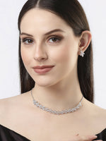 Thumbnail for NVR Women Silver-Plated American Diamond Jewellery Set Necklace & Earrings - Distacart