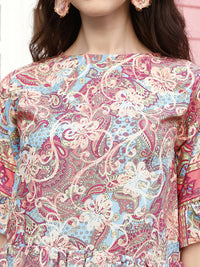Thumbnail for Red Rayon Floral Printed Top with Matching Bottom - Eesha - Distacart