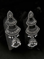 Thumbnail for NVR Women Silver Toned Contemporary Jhumka Earrings - Distacart