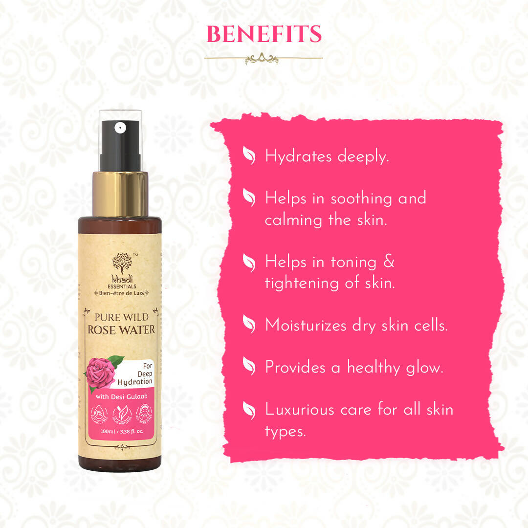 Khadi Essentials 100% Pure Wild Rose Water - Distacart
