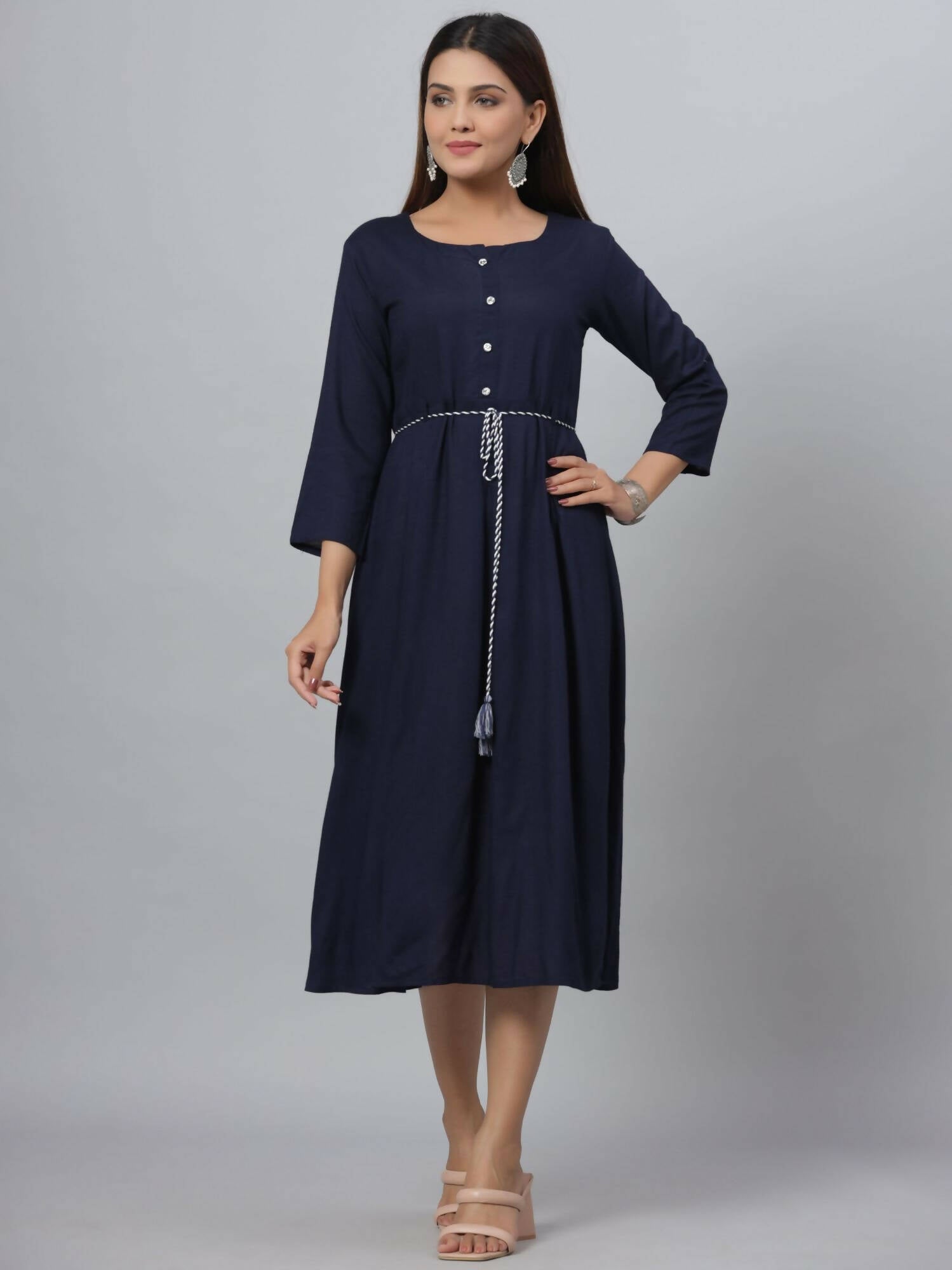 Juniper Women's Navy Rayon Slub Solid Dress - Distacart