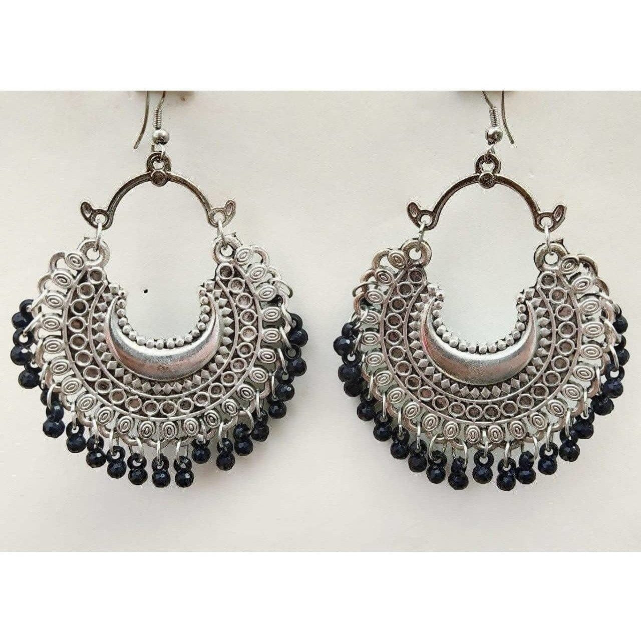 Half Moon Shape Party Wear Silver Color Black Color Glass Pearls Earrings