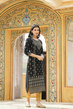 Thumbnail for Juniper Black Rayon Festive Printed Straight Kurta For Women - Distacart