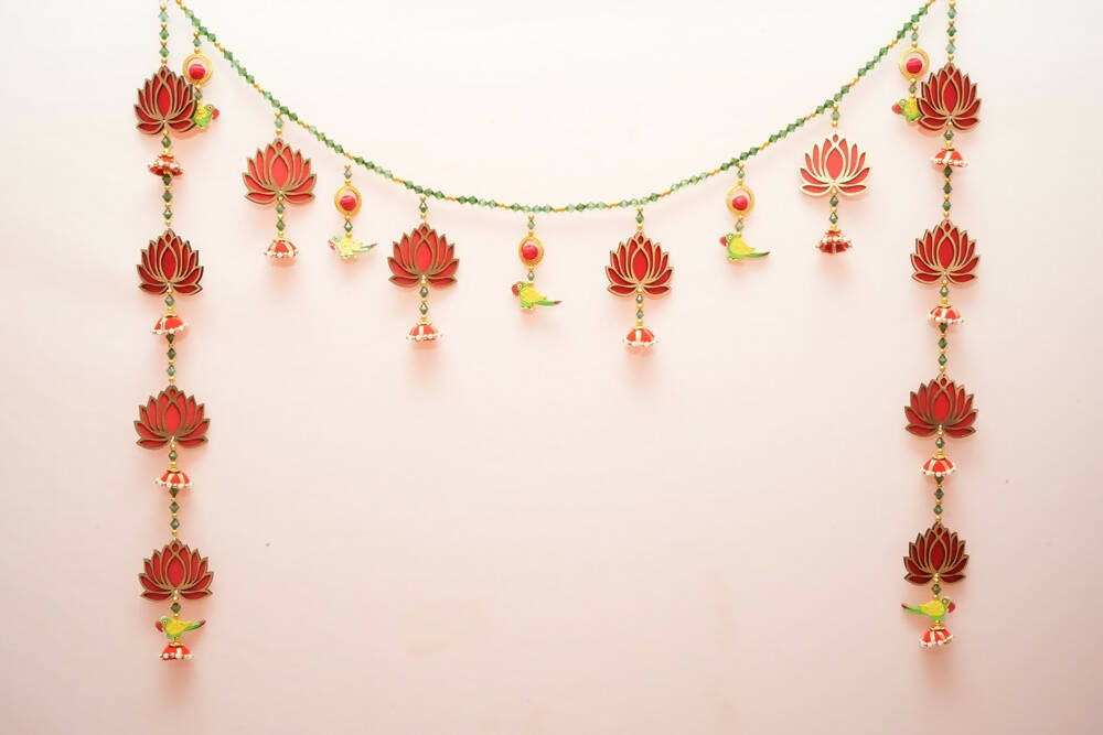Kundan HandiKrafts Lotus Thoranna Red With Side Hanging - Distacart