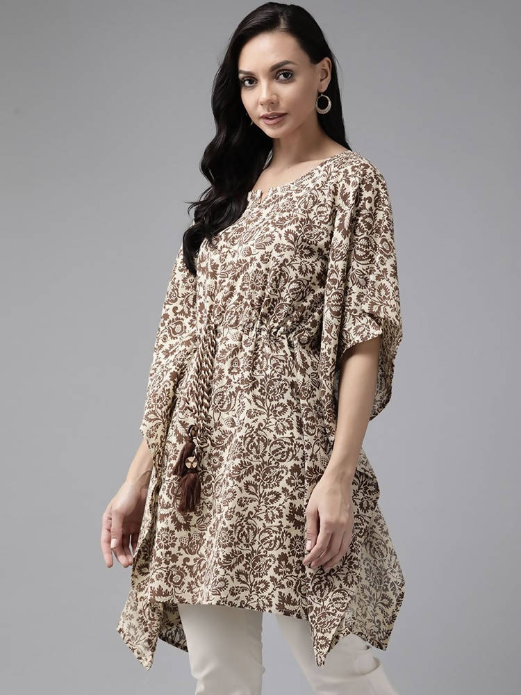 Yufta Women Brown & Beige Printed Kaftan Kurta
