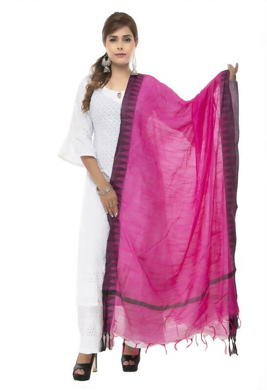 Mominos Fashion Moeza Cotton Black Temple Border Pink Dupatta - Distacart