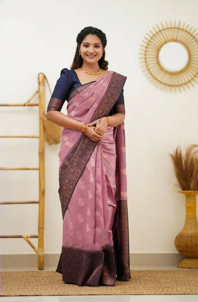 DEIANA'S Beautiful Golden Jari with New Design Soft Lichi Silk Saree - Pink - Distacart