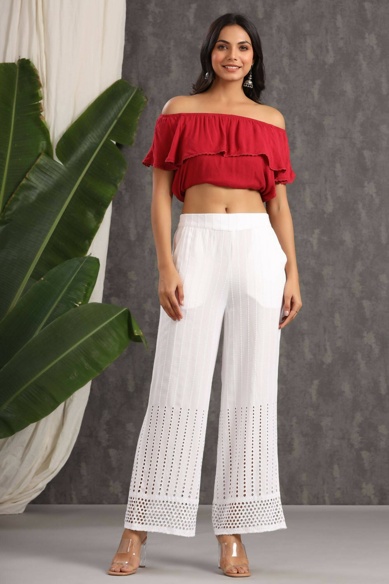 Juniper Women White Rayon Woven Design Flared Palazzo - Distacart