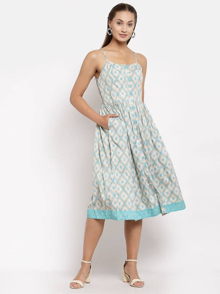 Myshka Women's Multi Crepe Printed Sleeveless Square Neck Casual Dress