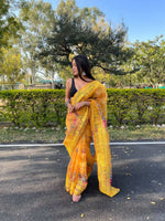 Thumbnail for Vastrasky Yellow Organza Saree - Distacart