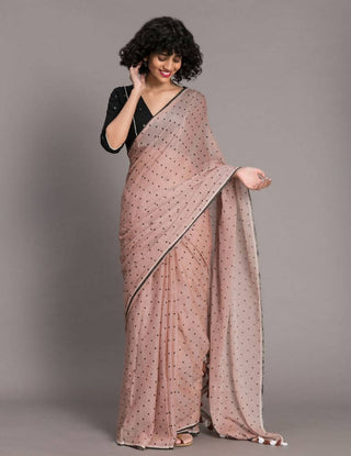 Suta Brown Black Polka Dots Printed Pure Cotton Saree - Distacart