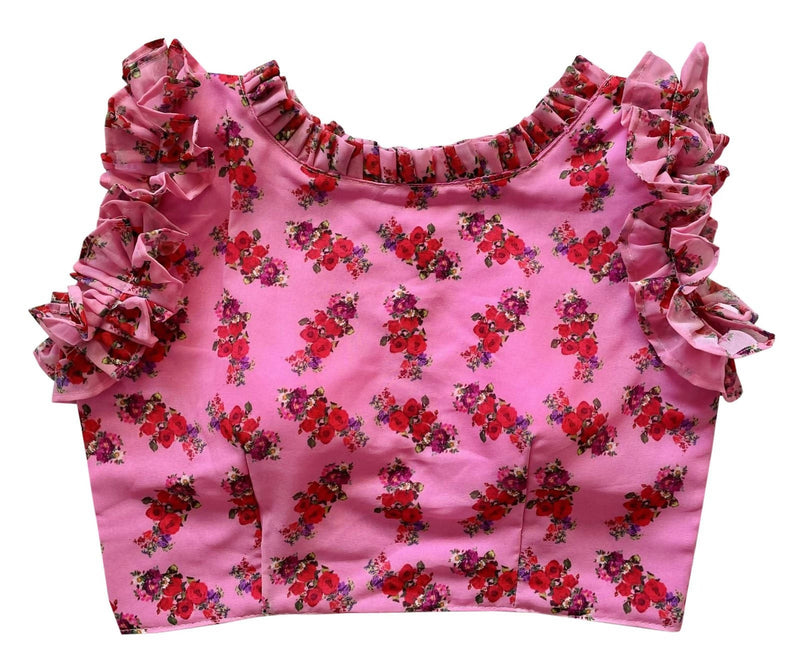 Vamika Pink Georgette Frill Blouse - Distacart