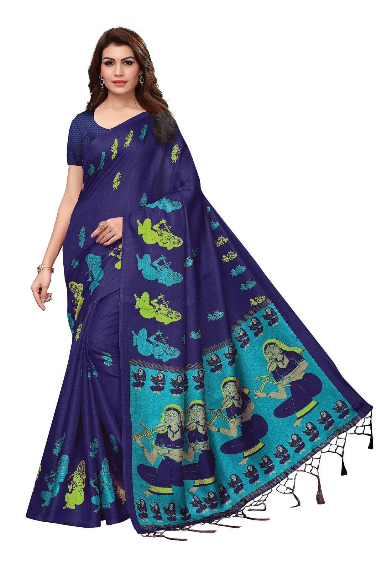 Vamika Navy Blue Kalamkari With Jhalar Khadi Silk Saree