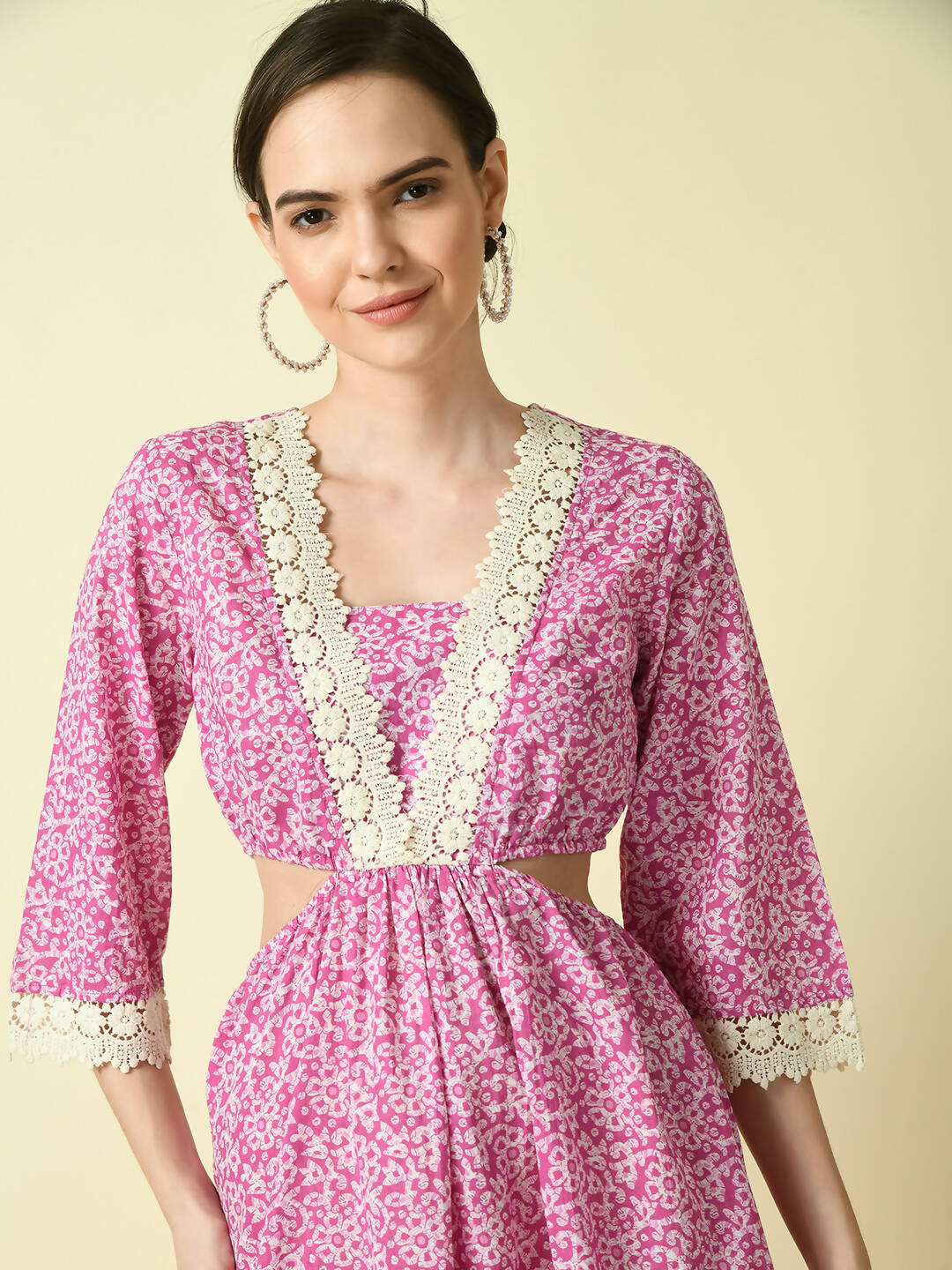 Myshka Women's Pink Floral Printed Fit and Flare Dress - Distacart