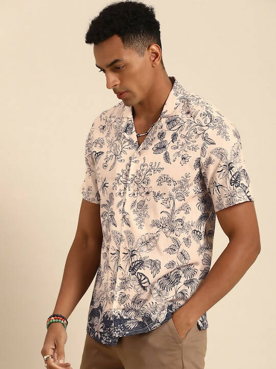 Off White Relaxed Floral Opaque Printed Casual Resort Shirt - Mahotsav - Distacart