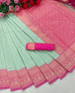 Thumbnail for DEIANA'S Beautiful Golden Jari with New Design Soft Lichi Silk Saree - Sky - Distacart