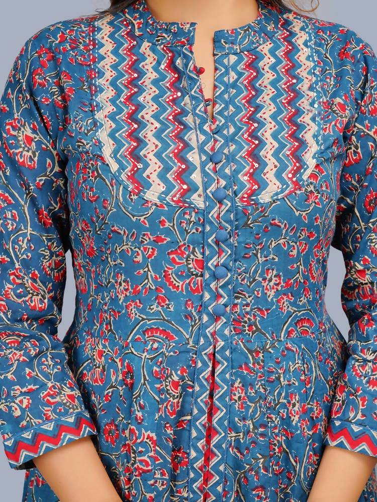 Shehnai Blue Anarkali Double Dress With Matching Printed Dupatta