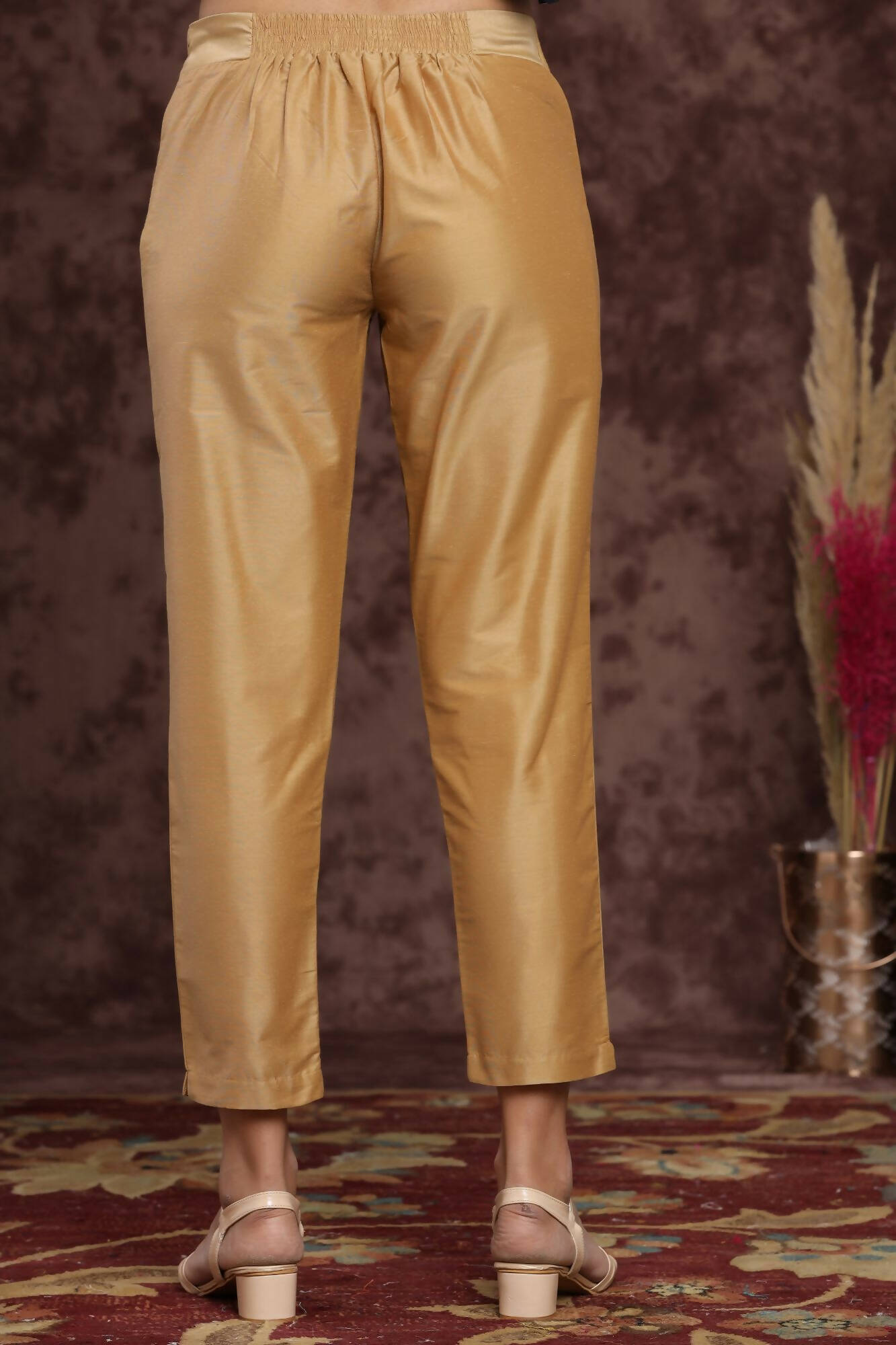 Juniper Women Gold Poly Silk Solid Slim Fit Pant/Slim Pant - Distacart
