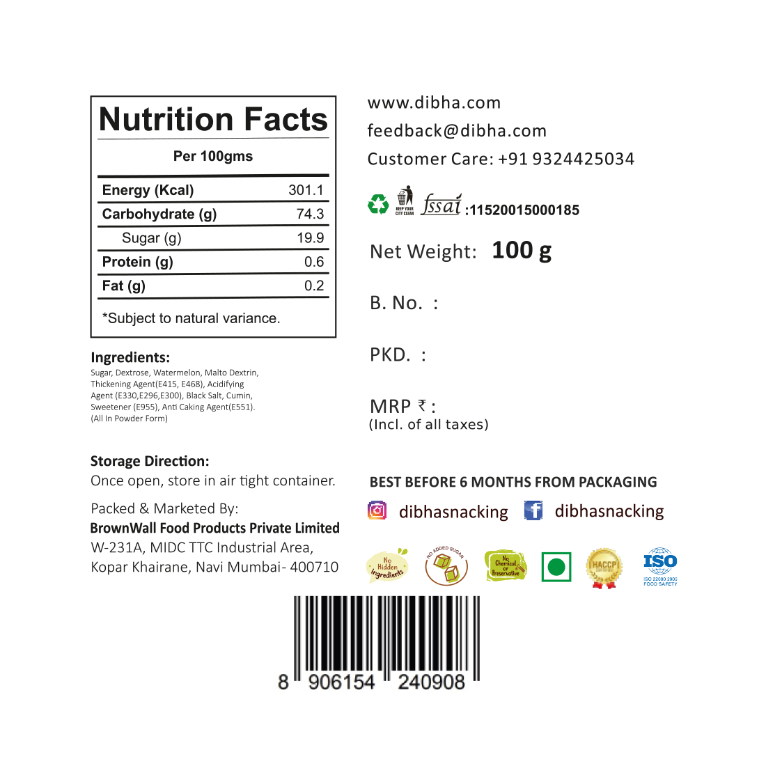 Dibha Watermelon Juice Instant Drink Primix - Distacart