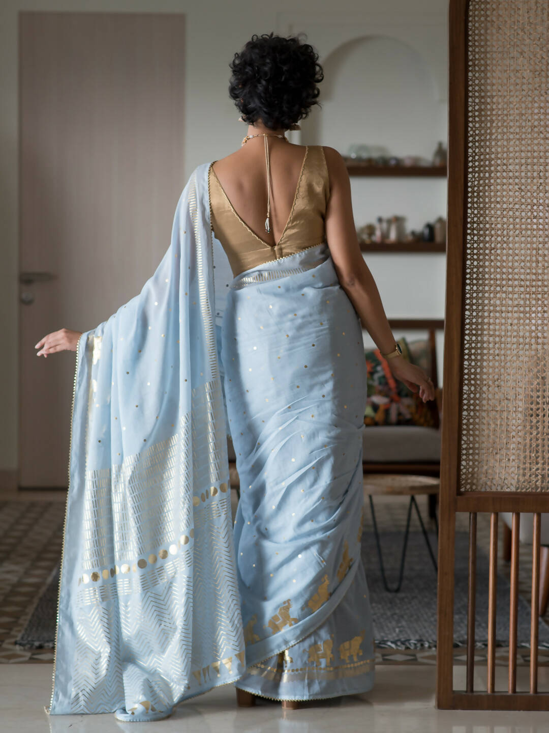 Suta Blue Floral Cotton Blend Saree - Distacart