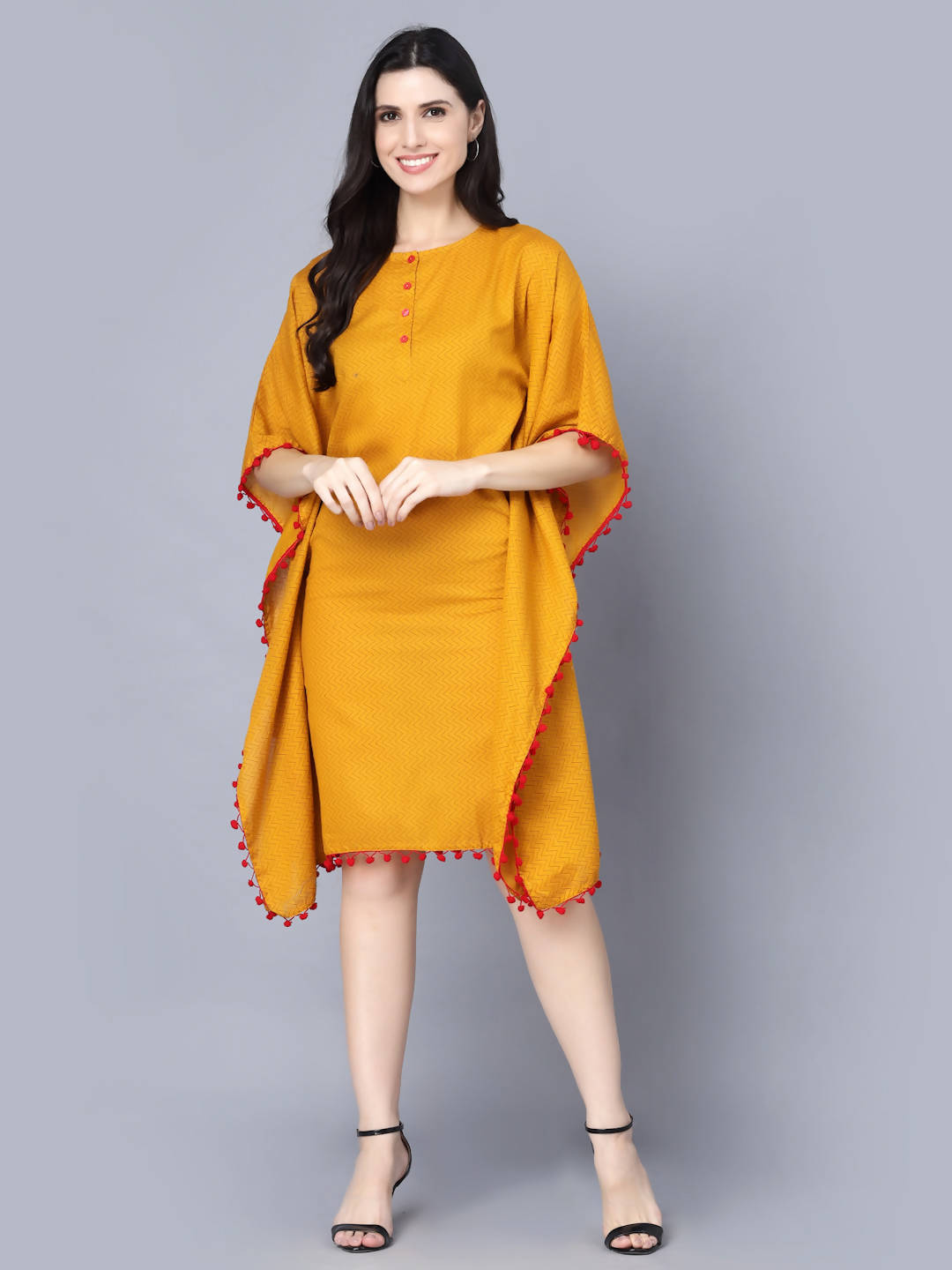 Myshka Mustard Yellow Layered Kaftan Dress - Distacart