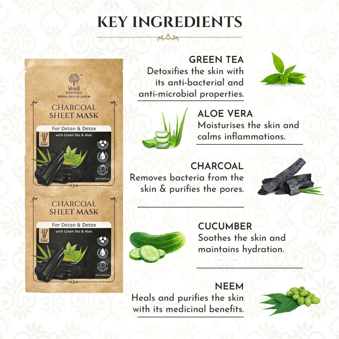 Khadi Essentials Charcoal Serum Sheet Mask - Distacart