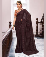 Thumbnail for Brown Georgette Swaroski Work Saree With Unstitched Blouse Piece - Juhi - Distacart