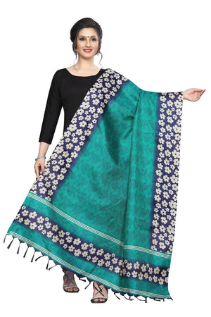 Vamika Rama Green Printed Khadi Bhagalpuri Traditional Dupatta