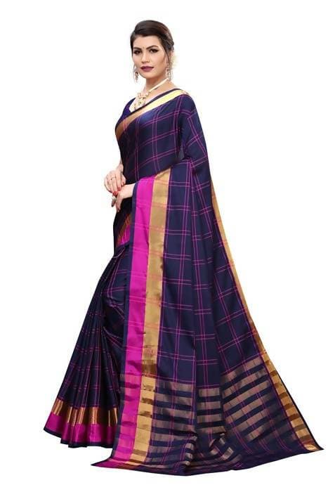 Navy Cotton Silk Weaving Saree - Distacart