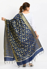 Thumbnail for Mominos Fashion Moeza Women's Banarsi Silk Floral Woven Design Navy Blue Dupatta - Distacart